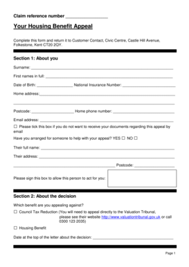 Housing Benefit Appeal Form