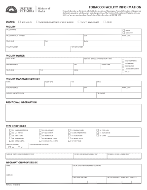 TOBACCO FACILITY INFORMATION
