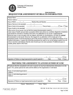 At request discharge - john dempsey hospital request for amendment of health information form