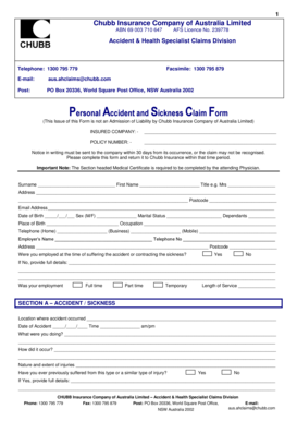 Chubb Personal Accident and Sickness Claim Form