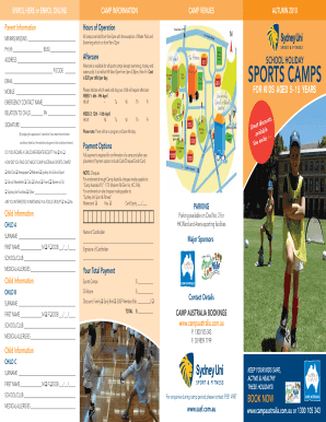 Camp Australia Sports Camps Enrolment Form