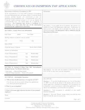 Certificate of Exemption TY07 Application