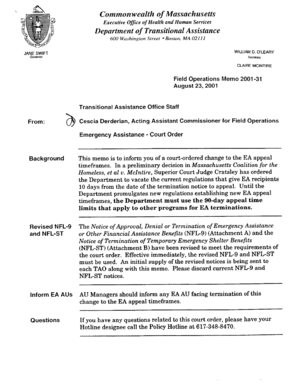 Massachusetts Emergency Assistance Appeal Notice