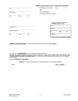 Massachusetts Transitional Assistance Monthly Report