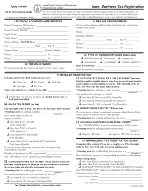Iowa Business Tax Registration Form