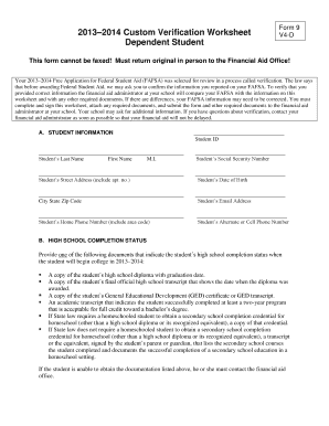 2013-2014 Custom Verification Worksheet