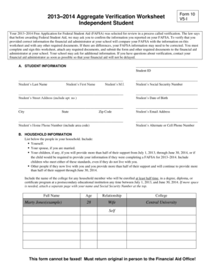 2013–2014 Aggregate Verification Worksheet