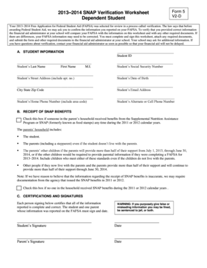 2013–2014 SNAP Verification Worksheet