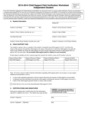 2013–2014 Child Support Paid Verification Worksheet