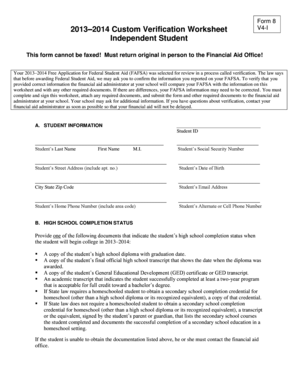 2013–2014 Custom Verification Worksheet