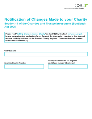 OSCR Notification of Changes Made to your Charity