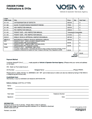 VOSA Order Form