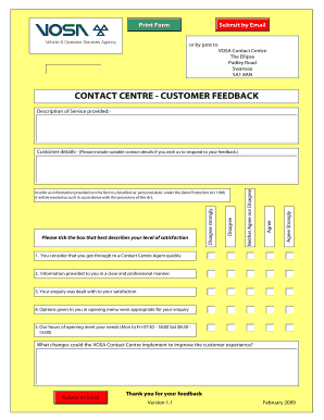 VOSA Contact Centre Feedback Form