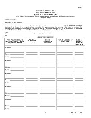 South Africa Cooperative Directors Return Form