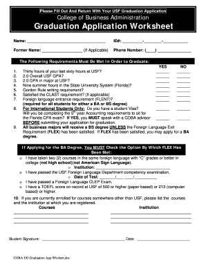 USF Graduation Application Worksheet