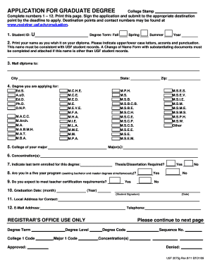 USF Graduate Degree Application