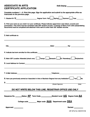 Associate in Arts Certificate Application