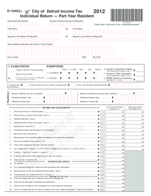 Detroit Income Tax Form D-1040(L) 2012