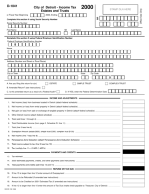 City of Detroit Income Tax Form D-1041 2000