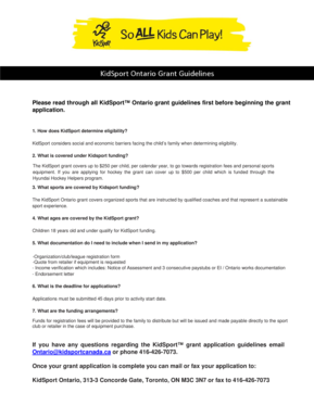KidSport Ontario Grant Application Form