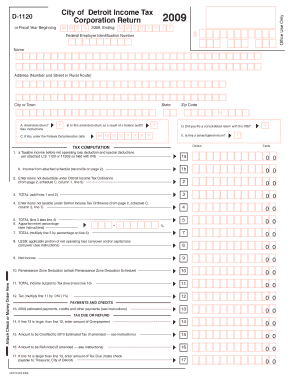 City of Detroit D-1120 Corporation Tax Return 2009