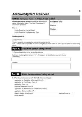 Acknowledgment of Service Form 21