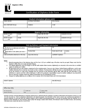 Certification of Diploma Order Form