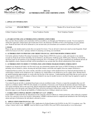 2013-14 Financial Aid Authorization Form