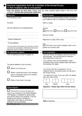 UK Armed Forces Electoral Registration Form