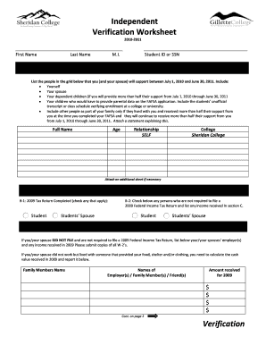 2010-2011 Independent Verification Worksheet