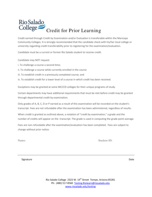 Credit for Prior Learning Form