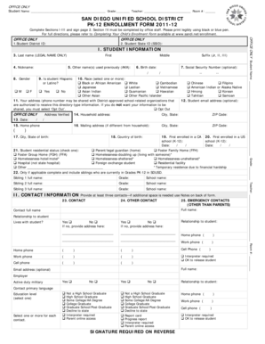 San Diego Unified School District PK-12 Enrollment Form