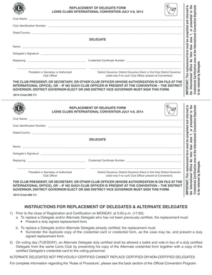 Lions Clubs International Delegate Replacement Form