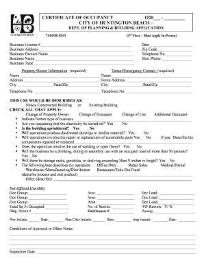 Certificate of Occupancy Application