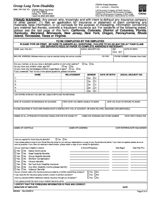 CIGNA Group Long Term Disability Claim Form