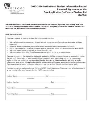 2013-2014 FAFSA Signature Form
