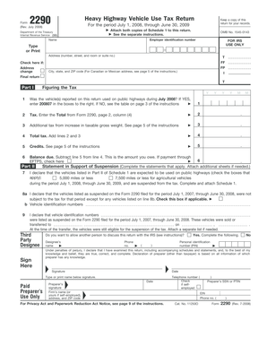 Heavy Highway Vehicle Use Tax Return Form 2290