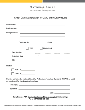 Credit Card Authorization for GMU and ACE Products