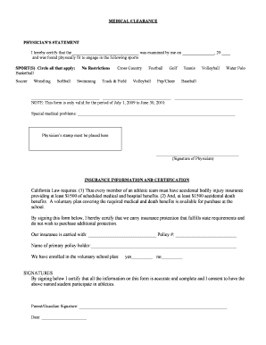 Medical Clearance Form