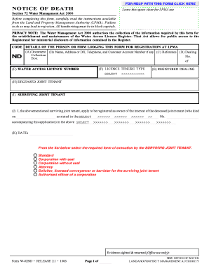 NSW Notice of Death Form