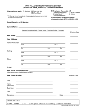 Napa Valley Community College Change Form
