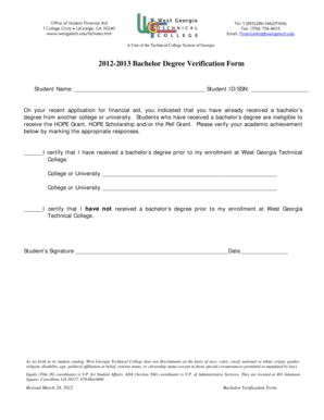 Bachelor Degree Verification Form