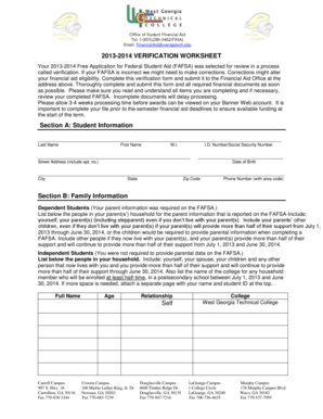 2013-2014 Verification Worksheet