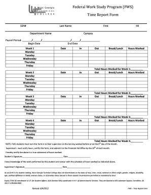 Federal Work Study Time Report Form