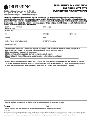 Supplementary Application for Extenuating Circumstances