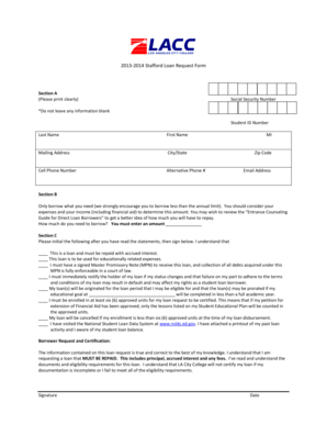 2013-2014 Stafford Loan Request Form