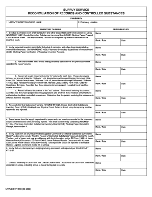 Pharmacy Controlled Substances Reconciliation Form