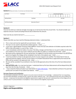 2012-2013 Student Loan Request Form