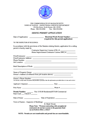 Massachusetts Siding Permit Application