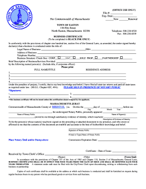 Massachusetts Business Certificate